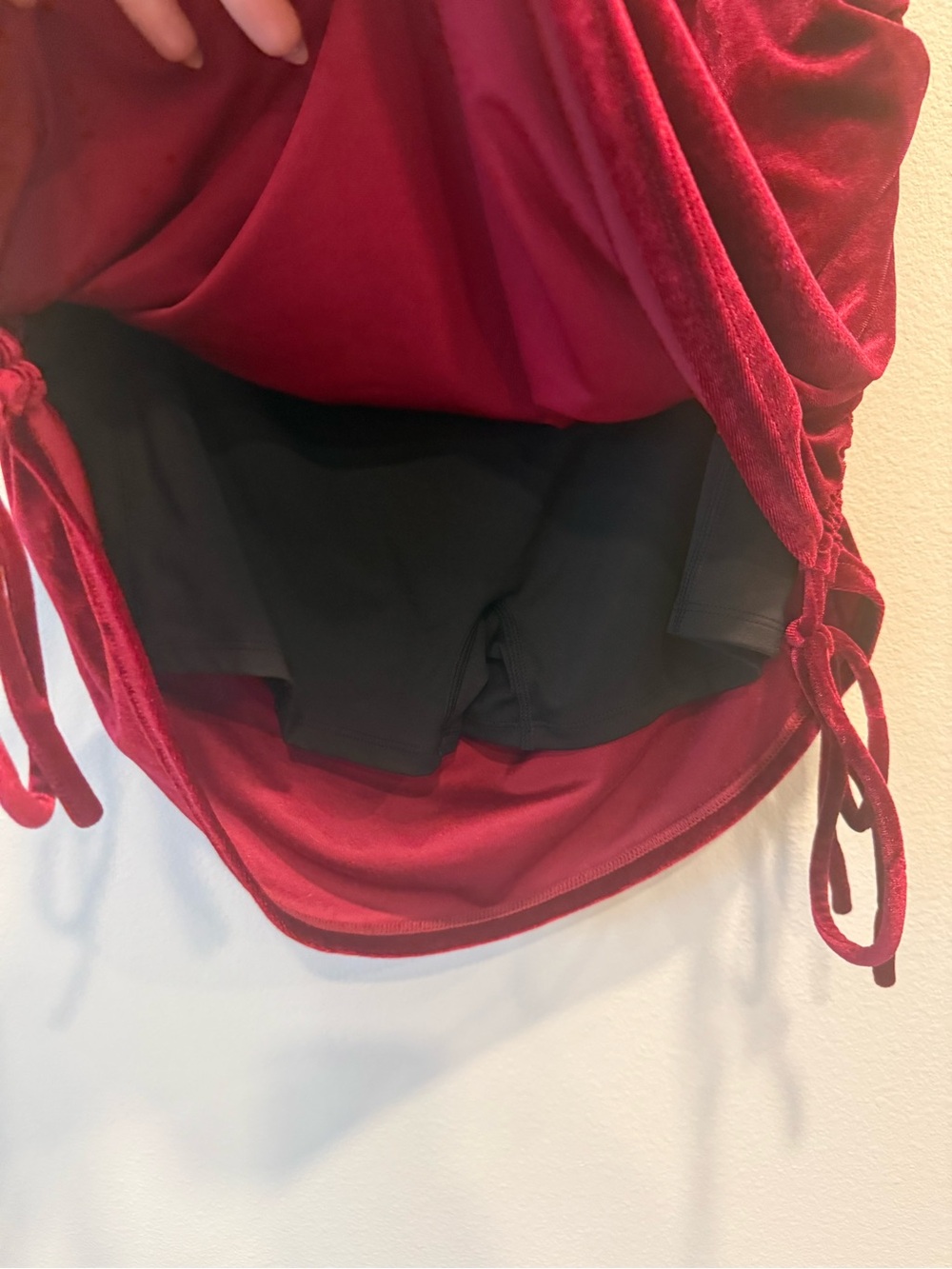HALARA Red Velvet Ruched Mini Skirt - Picture 3 of 8